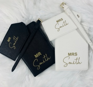 Personalised Mr & Mrs Faux Leather Travel Set