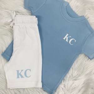 Personalised Pale Blue & White Initials Short & T Set