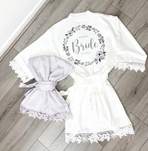 Silver Grey Personalised Short Lace Kimono Robe / Gown