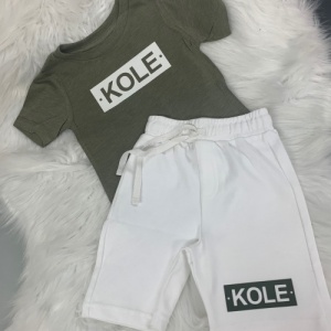 Personalised White & Khaki Short Set