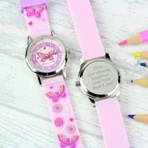 Girls Engraved Time Teacher Butterfly Watch with Presentation Box