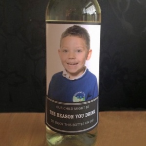 ''My child might be the reason you drink'' Personalised Photo Wine Labels (4PK)