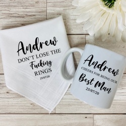 Personalised 'Don't lose the f*cking rings' Mug & Hankie Set