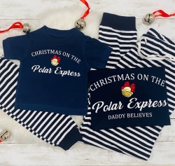 Navy Stripe Polar Express Bell Personalised Polar Express Matching  Family  Pyjama Set
