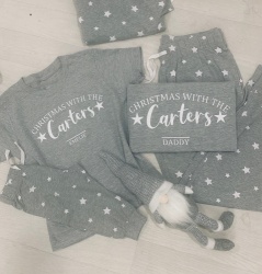Grey Star Family Cuffed Matching  Family Pyjamas