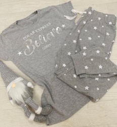 Believe Grey Personalised Polar Express Matching  Family Pyjamas