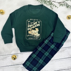 Green Sweatshirt Ticket Polar Express wirh Optional Tartan Pants
