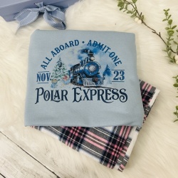 Pale Blue Polar Express Sweatshirt wirh Optional Tartan Pants