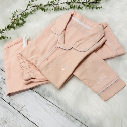 Brushed Cotton Piped Long Button Pyjama's