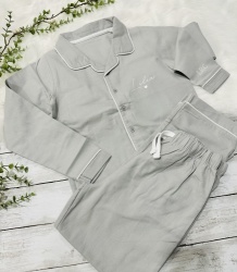 Brushed Cotton Piped Long Button Up Pyjama's