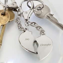 Personalised Two Hearts Keyrings Set