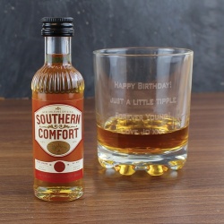 Personalised Whiskey Glass & Southern Comfort Miniature Set