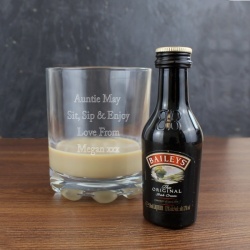 Personalised Whiskey Glass & Baileys Miniature Set