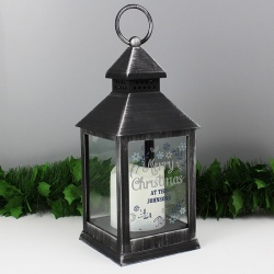 Personalised Christmas Frost Rustic Black Lantern