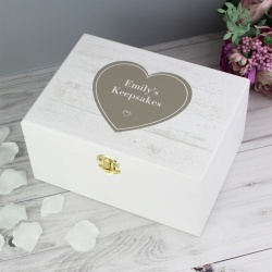 Personalised Rustic Heart White Wooden Keepsake Box